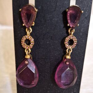 Amethyst Glass Women's Post Back Vintage Earrings Dangle Drop Elegant Rhinestone